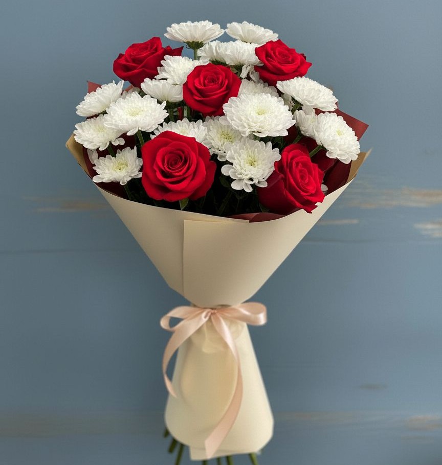 Букет цветов из: Розы и Хризантемы в Бессергеневской