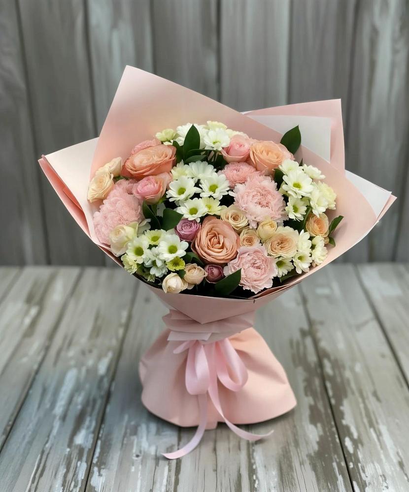 Букет цветов из: Гвоздики, Розы и Хризантемы в Бессергеневской