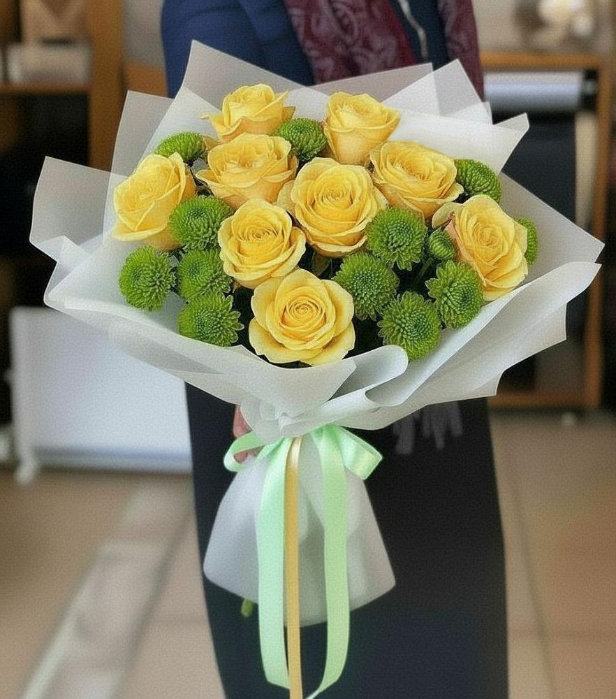 Букет цветов из: Хризантемы и Розы в Бессергеневской