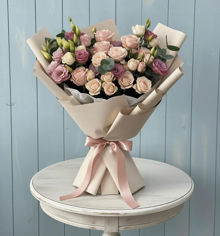 Букет цветов из: Розы и Лизиантусы в Бессергеневской