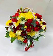 Цветочная композиция из Хризантемы и Розы в корзине #REPLACE_PRED# Бессергеневской