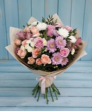 Букет цветов из:  Хризантемы, Розы и Альстромерии в Бессергеневской