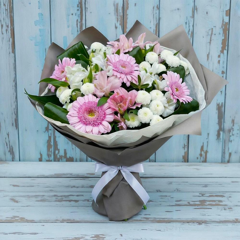 Букет цветов из: Герберы, Альстромерии и Хризантемы в Бессергеневской
