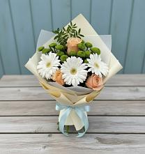 Букет цветов из:  Герберы, Розы и Хризантемы в Бессергеневской