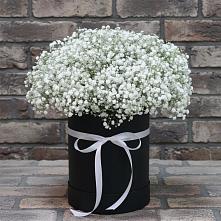 Цветочная композиция из Гипсофила в шляпной коробке в Бессергеневской